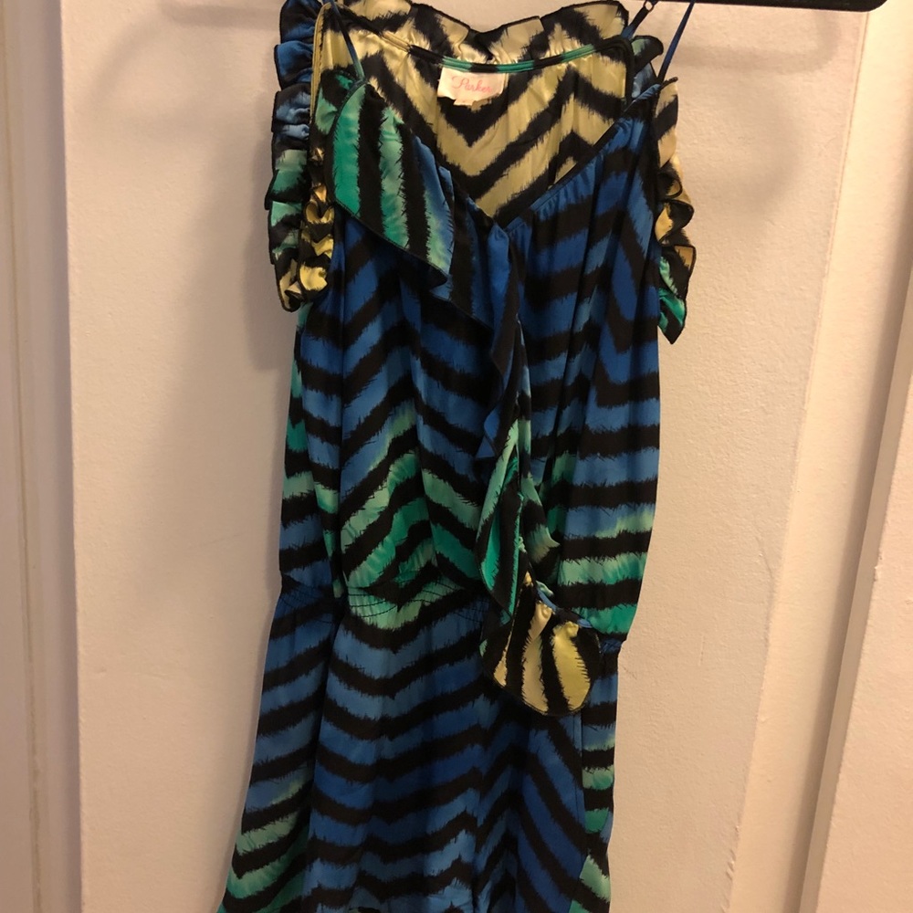 Parker ombré chevron romper silk blue and yellow
